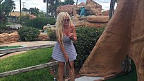 Hot Blonde "kelley Cabbana" fingers pussy in PUBLIC mini golf
