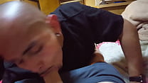 Bald guy sucking big white dick