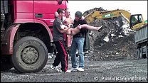 Construction site PUBLIC gangbang with a young pretty girl
