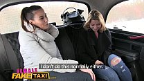 Female Fake Taxi Skinny sexy Czech lesbians with great tits have strap on fun in taxi