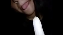 Fiorela Perez practicing with a banana