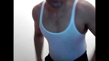 Cumshot in a tight tank top on the belly