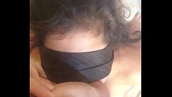 whore eats cock blindfolded