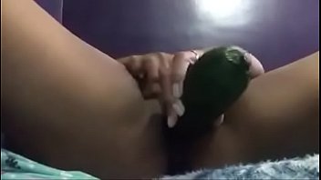 Squirting Latina  with huge cucumber