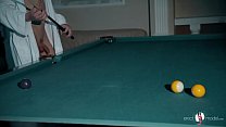 Naked guy swimming ended with big dick handjob on a pool table