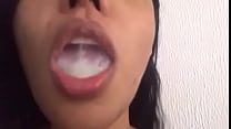 Brunette swallowing cum (swallowing my cum)