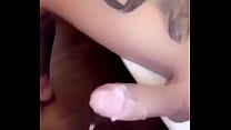 Huge cock shemale strokes cock till cumshot