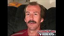Guy with a mustache tugs his cock before cumming hard