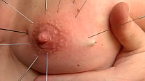Playng with Long skewer and accupuncture im my tits 4