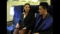La bellezza bruna che indossa un'uniforme da hostess viene scopata su un aereo