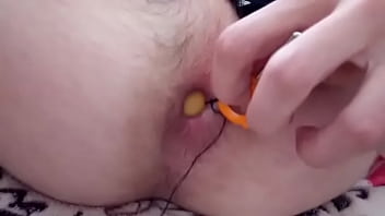 Max Fomin fucks his unshaven anal with homemade anal beads