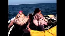 Four dirty BBW lifeguards fuck each other on the deck with toys on the boat