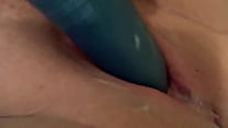 Masturbating my wet pussy with blue vibrator until orgasm