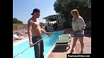 MILF with singlet and short skirt gets fucked hard by pool boy