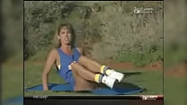 Jerkoff to Denise Austin in sky blue 2 piece with beat