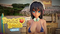 Peachy Beach Pt 2, 3D Hentai Bikini Maid, Hibiki, se la follan en la boca, entre grandes tetas y estrecho coño.