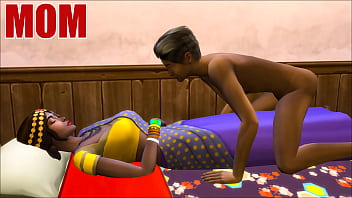 Indische Mutter und Sohn - besuchen Mutter in ihrem Zimmer und teilen sich das gleiche Bett