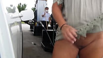 Trina showing no panties upskirt while pumping gas on a recent trip