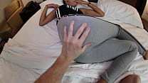 Tiny Asian Girl In Yoga Pant Gets Fucked and I Cum On Her Hair Pussy