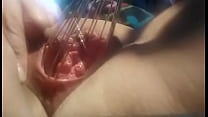 Friend stretching her pussy with a whisk