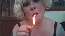 BBW Mistress Tina Snua In Retro Bra Smoking A Cork Cigarette With Match Light Up - Smoking Fetish
