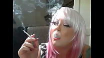 Pink Haired Cute BBW Tina Snua A Slim Cigarette