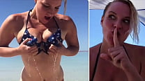 SHH!  EXTREMO PUBLIC BLOWJOB E CUM ON TITS: deepthroat incrível em uma praia lotada