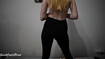 Cute blonde will show you her leggins and then her nice ass