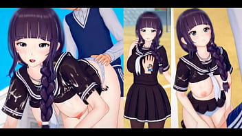 [Эроге Коикацу! ] 3DCG хентай видео, где челка прямая челка JK "Futaba" потирает грудь