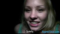 Beautiful amateur blonde babe Lola fucked in public for money