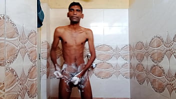 Rajesh showering, masturbating and cumming in the bathroom