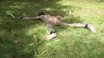 Nuisette007 tied spread naked outdoors and facing down