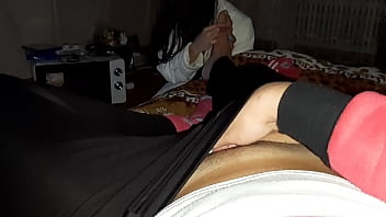 While my girlfriend watches a movie and massages my legs, I masturbate - Fly girls orgasm