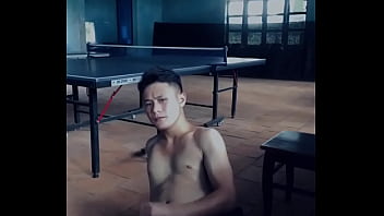 Handsome guy playing ping pong sucking his dick