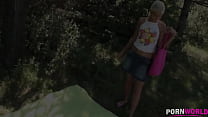 Horny Blonde Teen Gives Pink Pussy to Stranger in the Woods GP1924