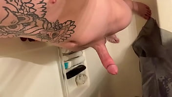 Playing with my big hard cock in the shower