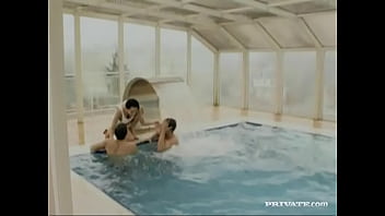 Beautiful Brunette Michelle Wild Fucks Two Men By the Pool