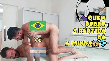 Brazilian Fucks Argentinean On Camera Amateur To Win The Game - His Cumshot In Boca - With Alex Barcelona & Cassiofarias