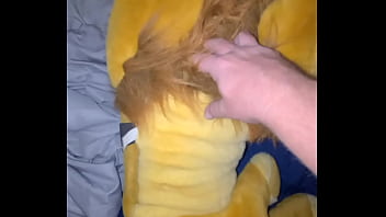 Cumshot with stuffed animal