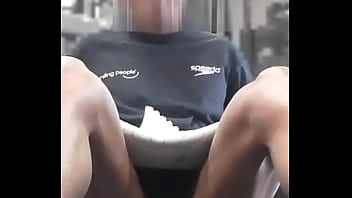 Showing off my stiff cock in the weight room during my hip thrust