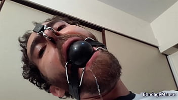 Lino gag test hard dick nosehook mouth gag open ballgagged moaning for escape