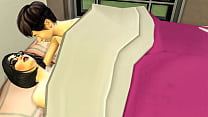 La matrigna giapponese e il figliastro vergine condividono lo stesso letto nella camera d'albergo durante un viaggio d'affari