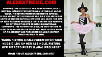 Maria Fisting a halloween witch take huge dildo up her ass hole, fisting her pierced pussy & anal prolapse