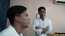 Asian medical uniform twinks bareback anal in the office