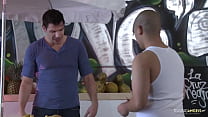 A surprise anal threesome ensues once the fruit vendor is left alone with the sluts