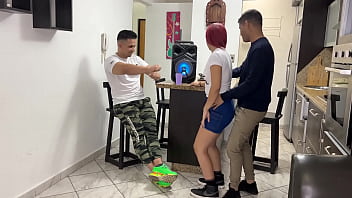 Dancing Reggaeton with my Friend's Girlfriend and I Rub my Cock in his Ass in front of him to Excite her NTR Story Netorare