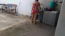I fuck my neighbor while my husband is not home. The neighbor finds me doing laundry
