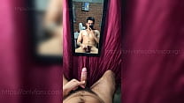 Tattooed man with a delicious and big cock masturbates in front of his mirror