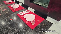 Romantic dinner turns to foursome with three girlfriends