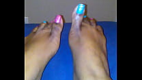 pretty pink and blue glitter toes